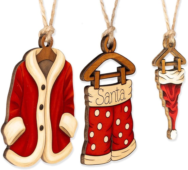 NELXI Funny Christmas Ornaments, Santa Ornaments for Christmas Tree, Secret Santa Gifts, Vintage 3-Piece Ornament Set, Wooden Hanger Outfit, Coat Pants Hat Trio, Holiday Decor, Gift Set for Besties 2025 - Image 1